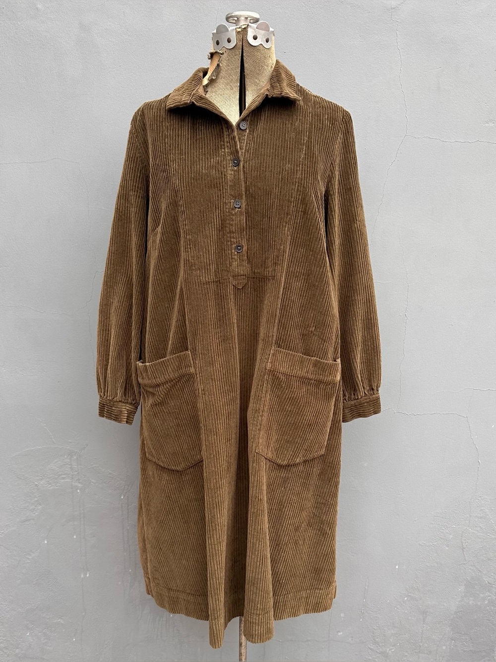 TOAST Brown Corduroy Smock Midi Dress Pockets UK 10/US 6